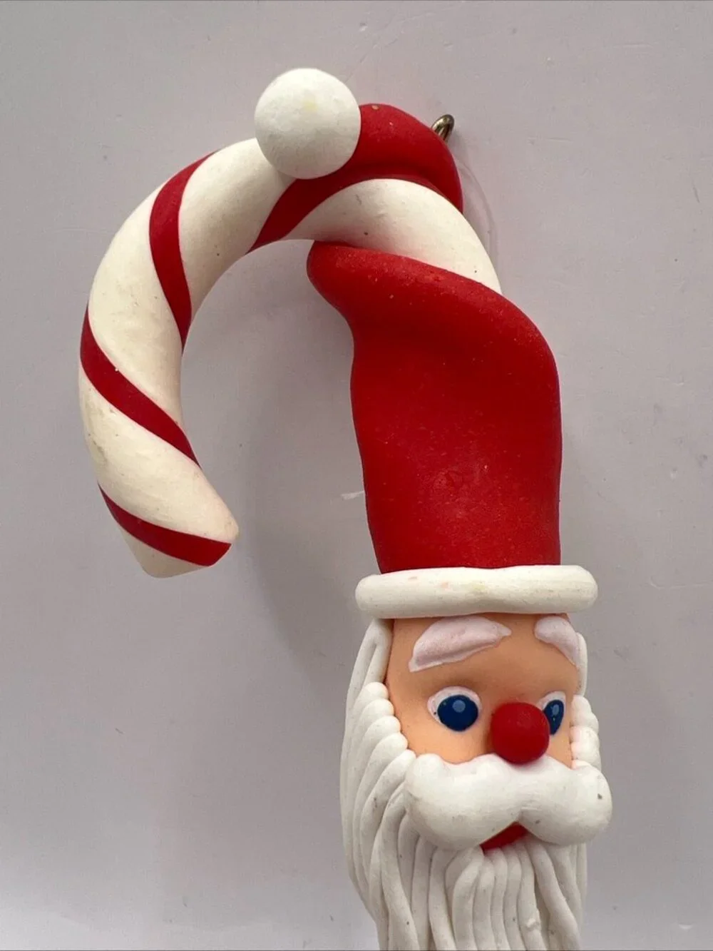Candy Cane with Santa Face Christmas Ornament Rubber Cartoon Santa 7”